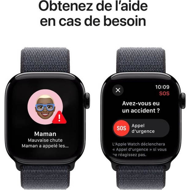 Apple Watch Series 10 GPS - 42 mm - Kast van gitzwart aluminium - Inktkleurige sportband