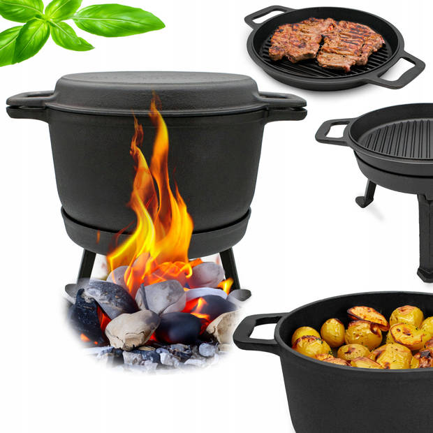 Meyerhoff 2-in-1 Outdoor Dutch Oven Gietijzeren Ketel / Pan 10L met deksel als braadpan