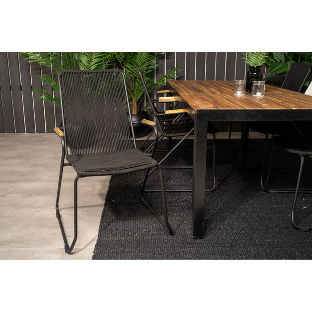 Bois tuinmeubelset tafel 90x205cm en 6 stoel armleuning Bois zwart, naturel.