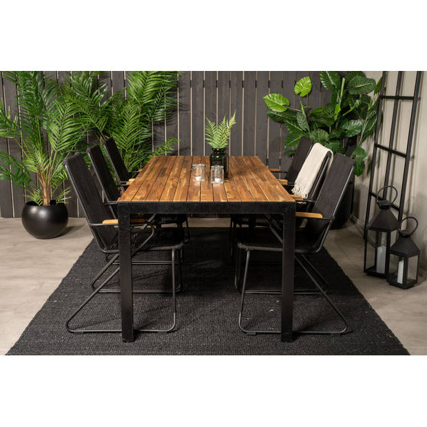 Bois tuinmeubelset tafel 90x205cm en 6 stoel armleuning Bois zwart, naturel.