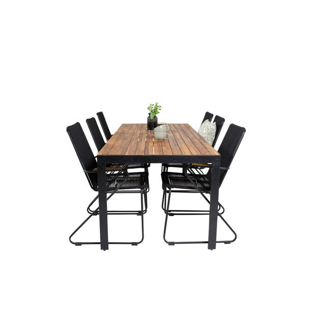 Bois tuinmeubelset tafel 90x205cm en 6 stoel armleuning Bois zwart, naturel.