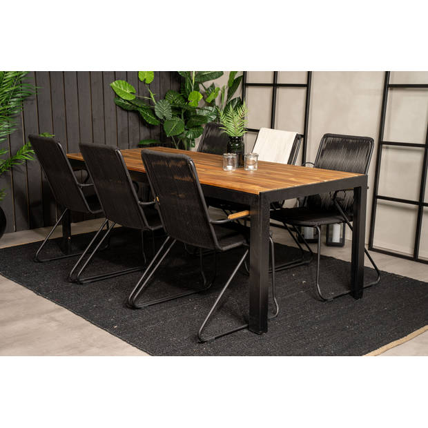 Bois tuinmeubelset tafel 90x205cm en 6 stoel armleuning Bois zwart, naturel.