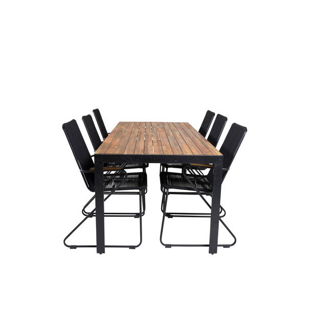 Bois tuinmeubelset tafel 90x205cm en 6 stoel armleuning Bois zwart, naturel.