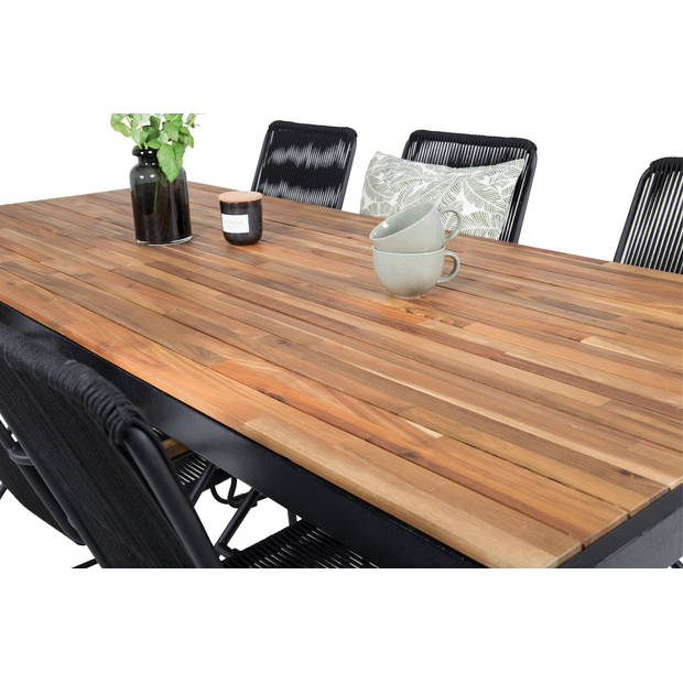 Bois tuinmeubelset tafel 90x205cm en 6 stoel armleuning Bois zwart, naturel.