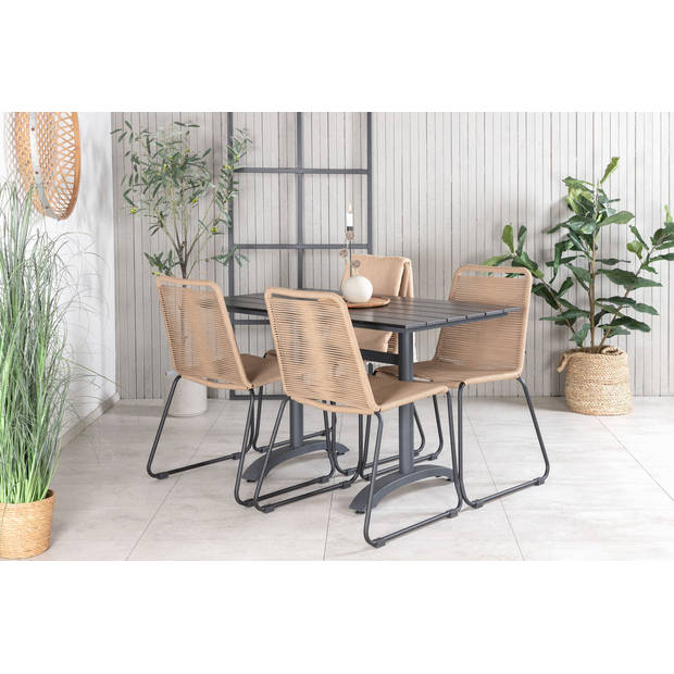 Denver tuinmeubelset tafel 70x120cm en 4 stoel stapelL Lindos zwart.