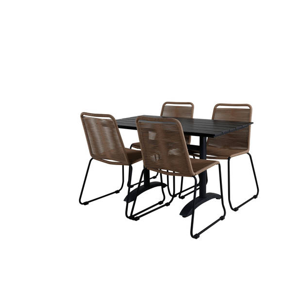 Denver tuinmeubelset tafel 70x120cm en 4 stoel stapelL Lindos zwart.