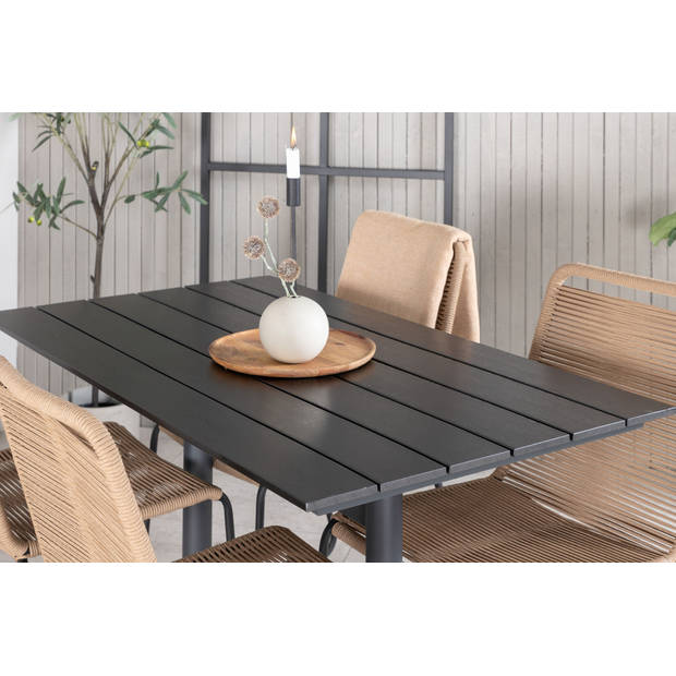 Denver tuinmeubelset tafel 70x120cm en 4 stoel stapelL Lindos zwart.