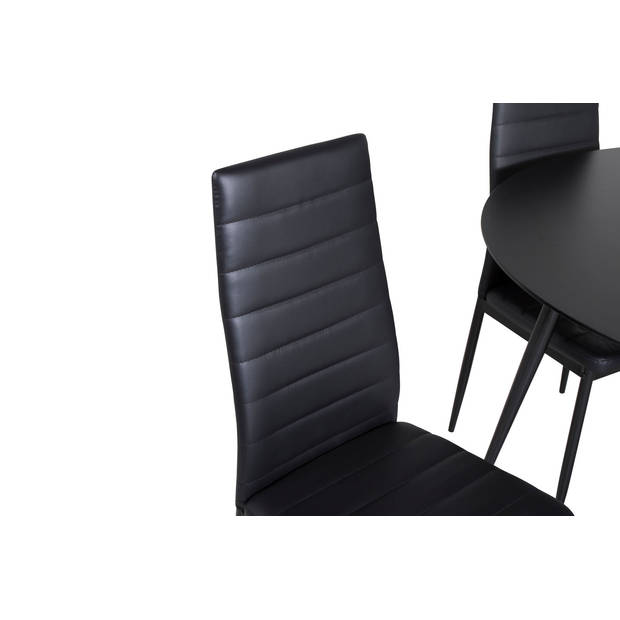 SilarBL100 eethoek eetkamertafel zwart en 4 Slim High Back eetkamerstal PU kunstleer zwart.