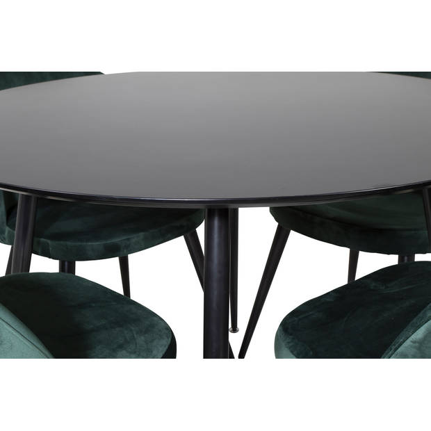 SilarBL100 eethoek eetkamertafel zwart en 4 Velvet eetkamerstal velours groente, zwart.