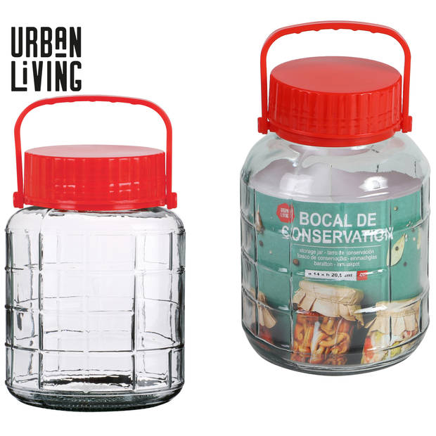 Urban Living Voedsel opslag container - glas - 2 liter - afsluitdop en draag hengsel - voorraadpot - Voorraadpot