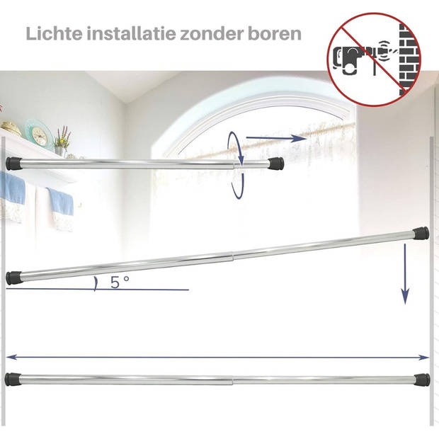 Levivo Douchestang - Gordijnstang - Verstelbaar - Zonder Boren - 70 x 120 cm - Chroom