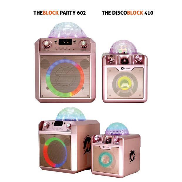 N-GEAR Block Party 602 XL - Karaoke set met 2 Microfoons - Bluetooth Party Speaker Draadloos - Space Pink