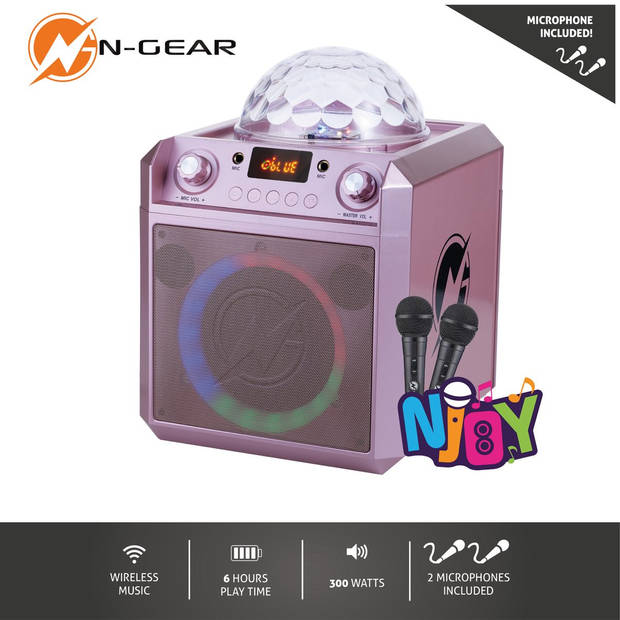 N-GEAR Block Party 602 XL - Karaoke set met 2 Microfoons - Bluetooth Party Speaker Draadloos - Space Pink