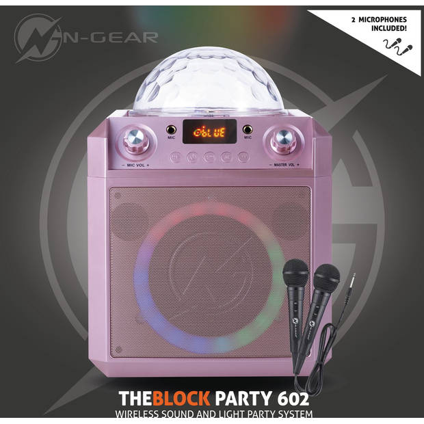 N-GEAR Block Party 602 XL - Karaoke set met 2 Microfoons - Bluetooth Party Speaker Draadloos - Space Pink