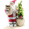 Luxe Afgewerkte Kerst Decoratie Kerstman Staand Naast Kerstboom - Grijs-Rood - 30cm